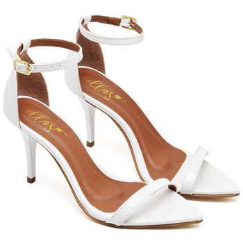 8910 Sandália Bico Folha Salto Médio Verniz Branco - ELLA´S ONLINE | Calçados e Acessórios Femininos