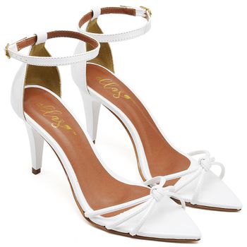 8912 Sandália Bico Folha Salto Médio Verniz Branco - ELLA´S ONLINE | Calçados e Acessórios Femininos
