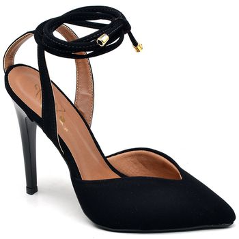 7916 Scarpin Salto Alto Nobuck com Amarração Preto - ELLA´S ONLINE | Calçados e Acessórios Femininos