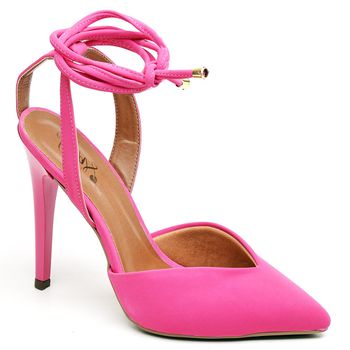 7916 Scarpin Salto Alto Nobuck com Amarração Rosa - ELLA´S ONLINE | Calçados e Acessórios Femininos