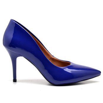Scarpin Salto Médio Verniz Azul Klein - ELLA´S ONLINE | Calçados e Acessórios Femininos