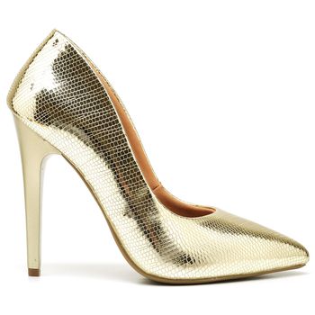SSA Scarpin Salto Alto Metalizado Lagarto Dourado - ELLA´S ONLINE | Calçados e Acessórios Femininos