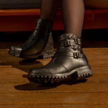 Bota Coturno Casual Feminina Dorf Couro Preto - DORF