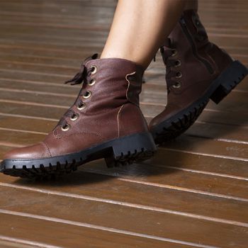 Bota Coturno Casual Feminina Dorf Couro Tabaco - DORF