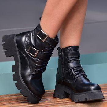 Bota Coturno Tratorada Dorf Feminina Couro Preto - DORF