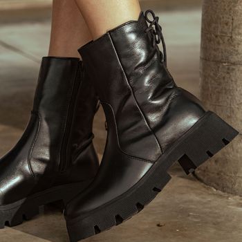 Bota Coturno Tratorada Casual Dorf Feminina Couro Preto - DORF