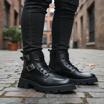 Bota Coturno Tratorada Dorf Feminina Couro Preto - DORF
