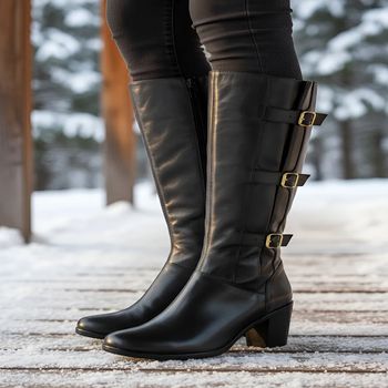 Bota Feminina Cano Alto Dorf Ajustavel Couro Preto - DORF