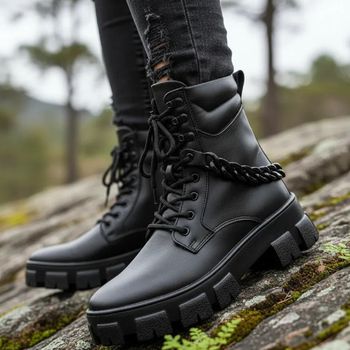 Bota Coturno Casual Feminina Dorf Couro Preto - DORF