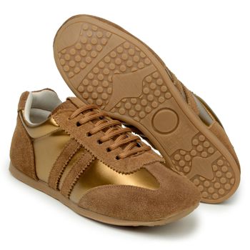 Tenis Feminino Casual Dorf Retro Couro Terra e Bronze - DORF
