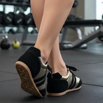 Tenis Feminino Casual Dorf Retro Couro Preto e Ouro - DORF