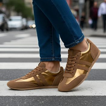 Tenis Feminino Casual Dorf Retro Couro Terra e Bronze - DORF