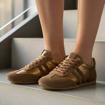 Tenis Feminino Casual Dorf Retro Couro Terra e Bronze - DORF