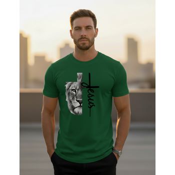 Camiseta Jesus + Leão Algodão Verde Bandeira - Ever Way