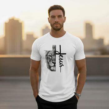 Camiseta Jesus + Leão Algodão Branco - Ever Way