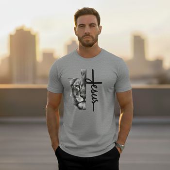Camiseta Jesus + Leão Algodão Cinza - Ever Way
