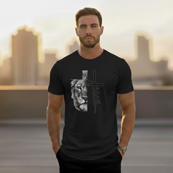 Camiseta Jesus + Leão Algodão Preto - Ever Way