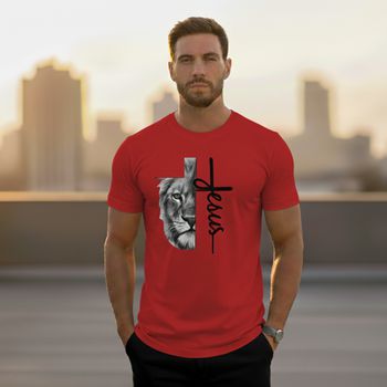 Camiseta Jesus + Leão Algodão Vermelho - Ever Way