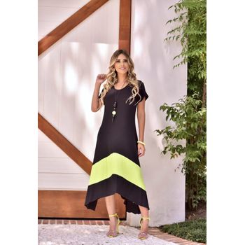 Vestido De Bico Bicolor Pink Com Verde - Ever Way