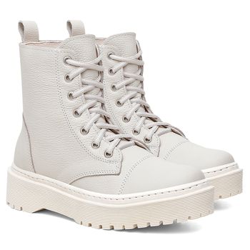 Bota Coturno em Couro Rafaela Off White - Ever Way