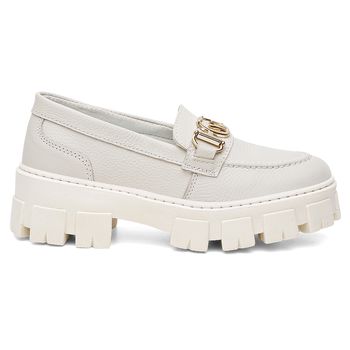 Mocassim em Couro Elisa Anita Detalhe em Metal Off White - Ever Way