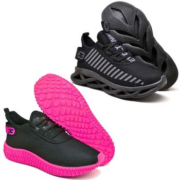 Kit 2 Tênis Unissex Evoltenn Easy Modelos Diferentes Black e Preto Rosa