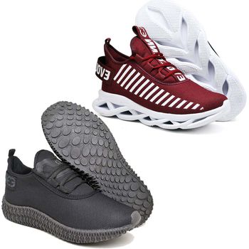 Kit 2 Tênis Unissex Evoltenn Easy Modelos Diferentes Bordo e Black
