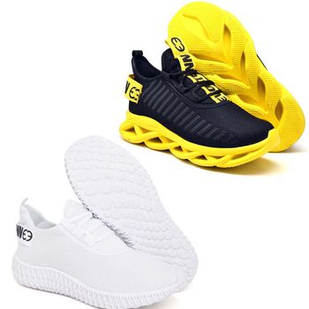 Kit 2 Tênis Unissex Evoltenn Easy Modelos Diferentes Preto Amarelo e Branco