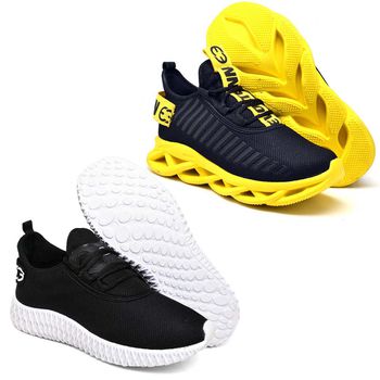 Kit 2 Tênis Unissex Evoltenn Easy Modelos Diferentes Preto Amarelo e Preto Branco