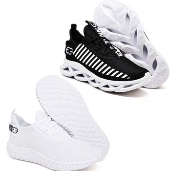 Kit 2 Tênis Unissex Evoltenn Easy Modelos Diferentes Preto Branco e Branco
