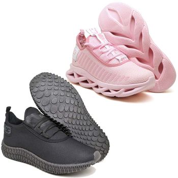 Kit 2 Tênis Unissex Evoltenn Easy Modelos Diferentes Rosa e Black