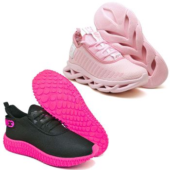 Kit 2 Tênis Unissex Evoltenn Easy Modelos Diferentes Rosa e Preto Rosa