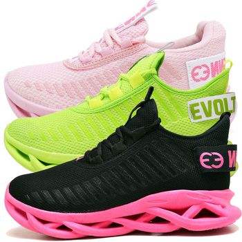 Kit 3 Tênis Easy Style Feminino Evoltenn Solado Trançado Preto Pink, Verde e Rosa
