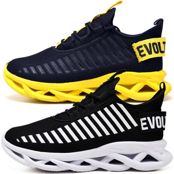Kit 2 Tênis Easy Style Unissex Evoltenn Solado Trançado Preto Amarelo e Preto Branco