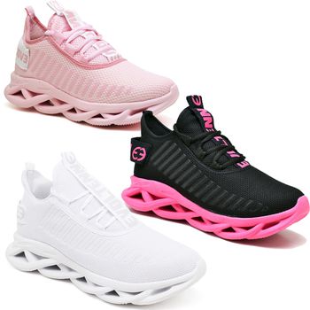 Kit 3 Tênis Esportivo Easy Style Evoltenn Solado Trançado Pink, Rosa e White - Evoltenn
