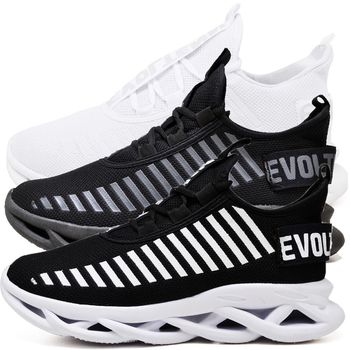Kit 3 Tênis Easy Style Unissex Evoltenn Solado Trançado White, Preto Branco e Black