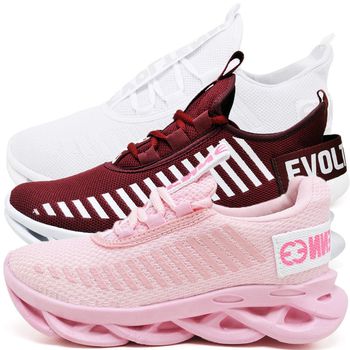 Kit 3 Tênis Easy Style Unissex Evoltenn Solado Trançado White, Rosa e Bordo