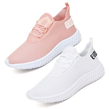 Kit 2 Tênis Boost Unissex Evoltenn Esportivo Colmeia Nude e Branco