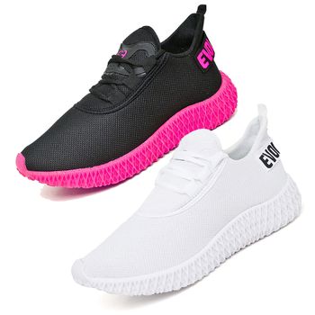 Kit 2 Tênis Boost Unissex Evoltenn Esportivo Colmeia Preto Rosa e Branco