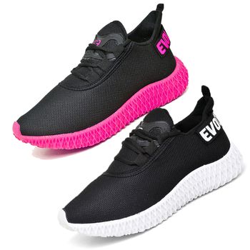 Kit 2 Tênis Boost Unissex Evoltenn Esportivo Colmeia Preto Rosa e Preto Branco