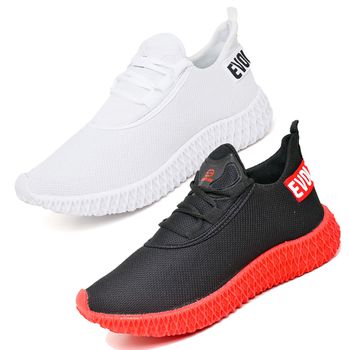 Kit 2 Tênis Boost Unissex Evoltenn Esportivo Colmeia Preto Vermelho e Branco