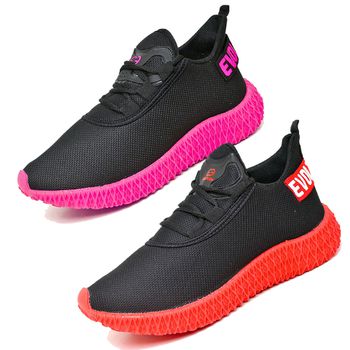 Kit 2 Tênis Boost Unissex Evoltenn Esportivo Colmeia Preto Vermelho e Preto Rosa