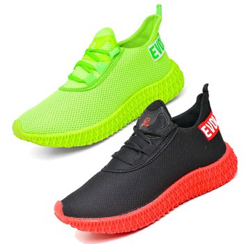 Kit 2 Tênis Boost Unissex Evoltenn Esportivo Colmeia Preto Vermelho e Verde