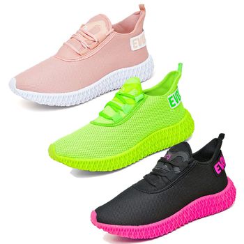Kit 3 Tênis Boost Unissex Evoltenn Esportivo Colmeia Verde, Nude e Preto Rosa