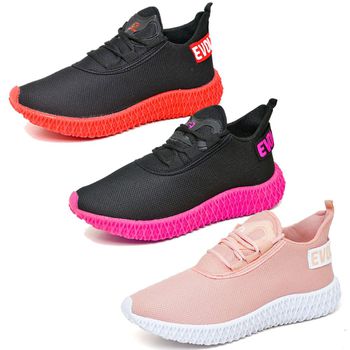 Kit 3 Tênis Boost Unissex Evoltenn Esportivo Colmeia Nude, Preto Vermelho e Preto Rosa