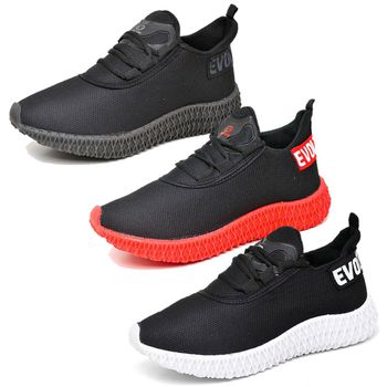 Kit 3 Tênis Boost Unissex Evoltenn Esportivo Colmeia Black, Preto Vermelho e Preto Branco