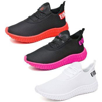 Kit 3 Tênis Boost Unissex Evoltenn Esportivo Colmeia Preto Vermelho, Preto Rosa e Branco