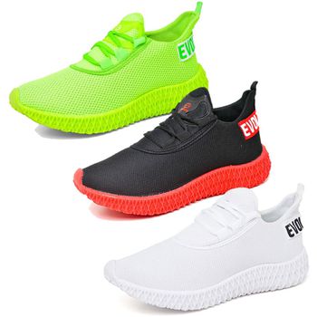 Kit 3 Tênis Boost Unissex Evoltenn Esportivo Colmeia Verde, Preto Vermelho e Branco
