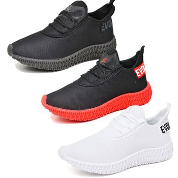 Kit 3 Tênis Boost Unissex Evoltenn Esportivo Colmeia Black, Preto Vermelho e Branco