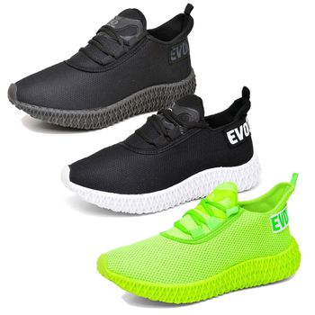 Kit 3 Tênis Boost Unissex Evoltenn Esportivo Colmeia Verde, Black e Preto Branco